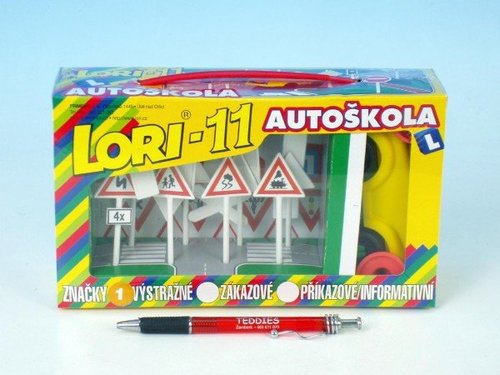 LORI Stavebnice LORI 11 Autoškola Dopravní značky 16ks+2 kužely+auto plast v krabici