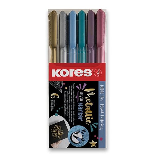 Popisova Kores Style Brush Marker Metallic, 6 barev