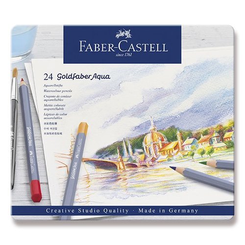 Faber-Castell Akvarelové pastelky Goldfaber Aqua plechová krabička, 24 barev
