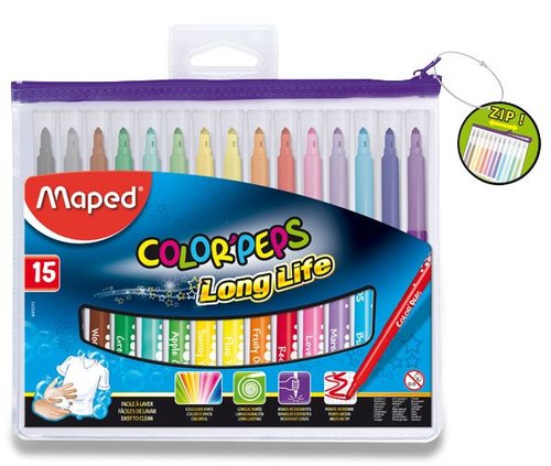 Dtsk fixy MAPED ColorPeps, pouzdro na zip, 15 barev
