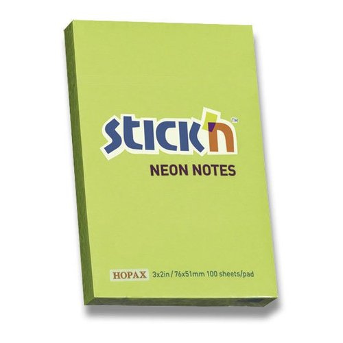 Samolepic bloek Hopax Neon Stick Notes - 7651 mm, zelen
