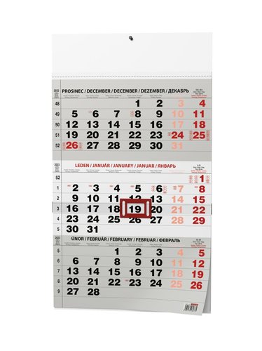 Nástěnný kalendář 2023 - Tříměsíční - A3 (s mezinárodními svátky) - černý