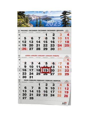 Nástěnný kalendář 2023 - Tříměsíční - A3 (s mezinárodními svátky) - černý - Příroda