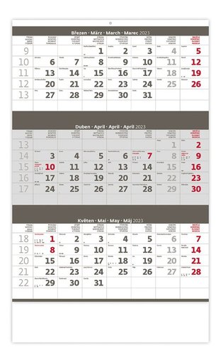 Helma Kalendář tříměsíční nástěnný šedý 2023