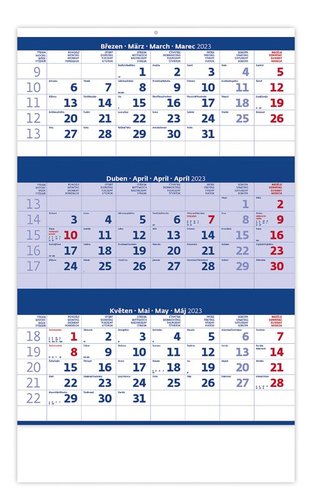 Helma Kalendář tříměsíční nástěnný modrý 2023