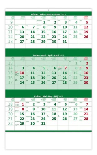 Helma Kalendář tříměsíční nástěnný zelený 2023