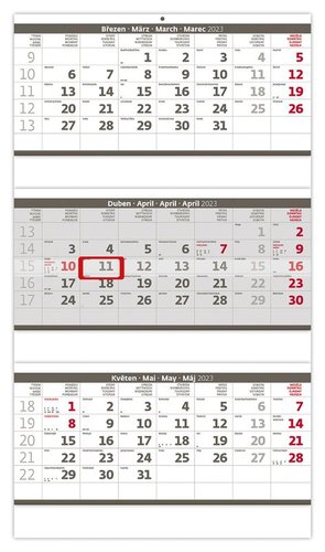 Helma Kalendář tříměsíční skládaný šedý 2023