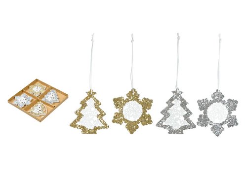 Ozdoby devn bl s glitrem 4ks/7,5cm mix