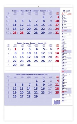 Stil Tříměsíční kalendář modrý s poznámkami 2024