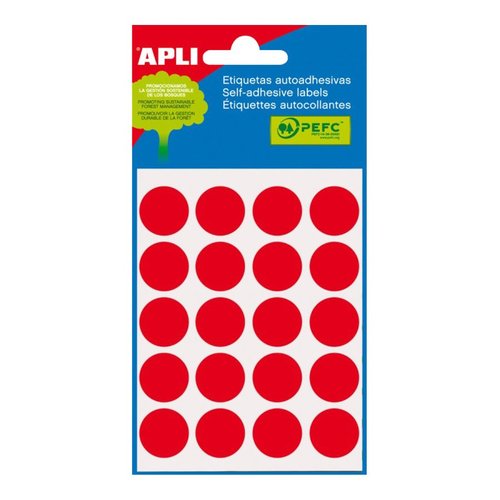 APLI samolepic etikety, O 19 mm, erven
