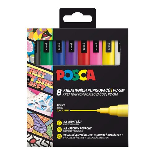 Posca sada popisova PC-3M, 0,9 - 1,3 mm, zkladn barvy (8 ks)