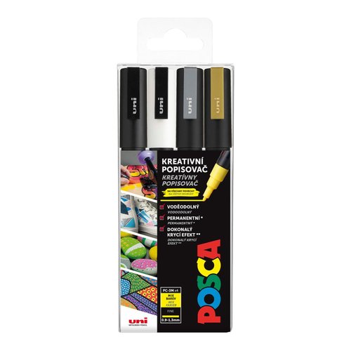 Posca sada popisova PC-3M, 0,9 - 1,3 mm, mix barev (4 ks)