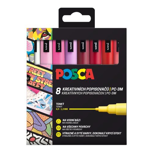 Posca sada popisova PC-3M, LOVE, 0,9 - 1,3 mm, mix teplch tn (8 ks)
