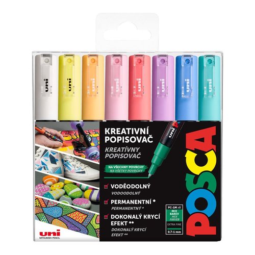 Posca sada popisova PC-1M, 0,7 - 1 mm, pastelov barvy (8 ks)