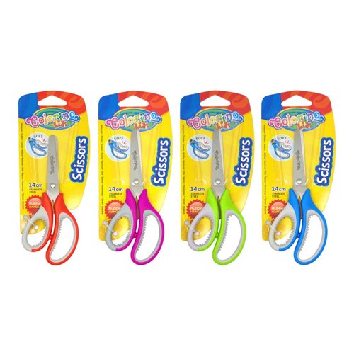 Colorino nky dtsk s mkkm gumovm gripem, 14 cm, asymetrick, mix barev